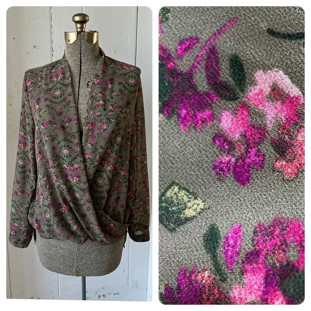 Kut from the Kloth Sheer Floral Twist Front Blouse Top